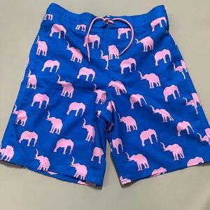 Airwalk Men Swim Trunks Medium Blue Pink Elephant Drawstring Shorts Preppy Party